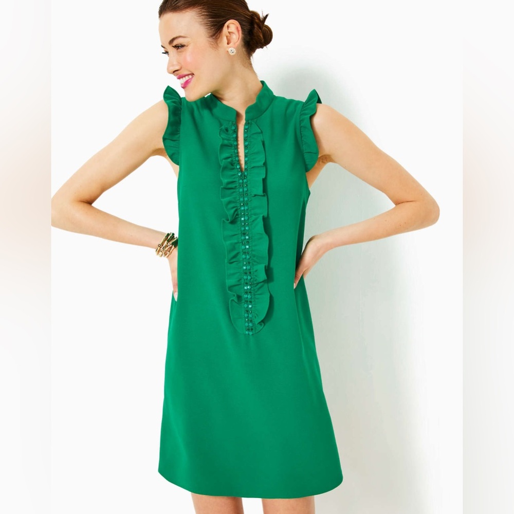 Lilly Pulitzer Emerald Green Ruffle Shift Dress